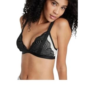 Auden Black White Trim Black Lace Bra L